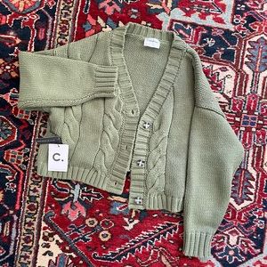 Chunky cropped green sweater cardigan oversized size L